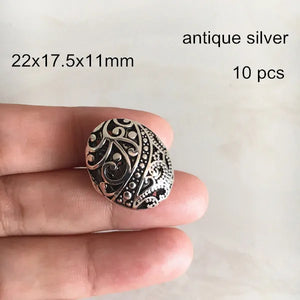 10pcs Oval Hollow Metal Beads - Jewelry Crafts Making - Antique Bronze