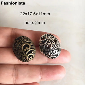 10pcs Oval Hollow Metal Beads - Jewelry Crafts Making - Antique Bronze