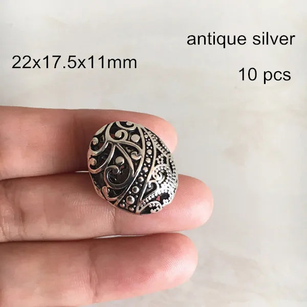 10pcs Oval Hollow Metal Beads - Jewelry Crafts Making - Antique Bronze