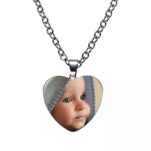 Personalized Mother Baby Photo Glass Crystal Heart Pendant Necklace