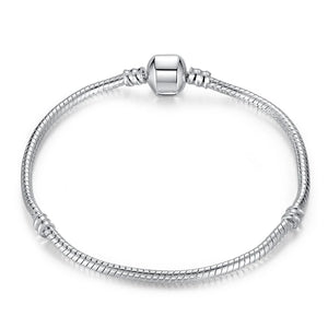 10 pcs Snap Clasp Snake Chain Bracelets Silver Plated Beads Jewelry DIY