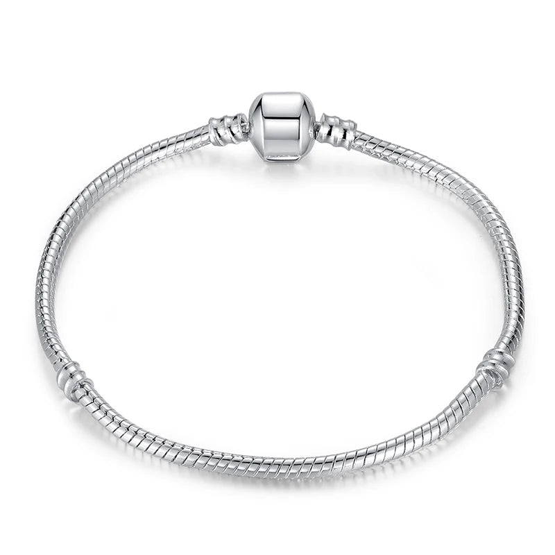 10 pcs Snap Clasp Snake Chain Bracelets Silver Plated Beads Jewelry DIY