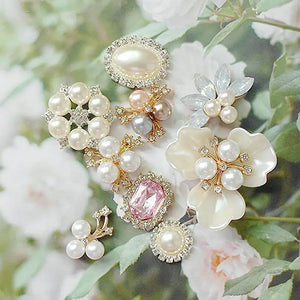10pcs Pearl Rhinestone Buttons Flatback Flower Brooch DIY Craft Accessories