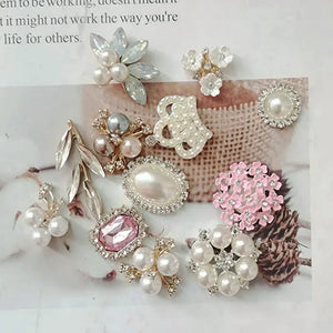 10 pcs Pearl Rhinestone Buttons Flatback Flower Brooch Embellishments