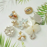 10pcs Pearl Rhinestone Buttons Flatback Flower Brooch DIY Craft Accessories