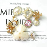 10pcs Pearl Rhinestone Buttons Flatback Flower Brooch DIY Craft Accessories