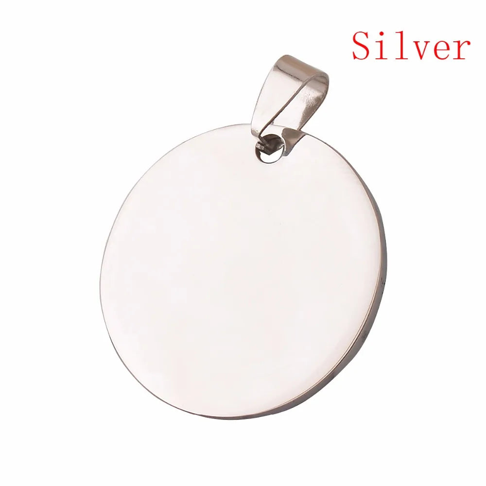 10 pcs 30mm Round Stainless Steel Stamping Blank ID Dog Tags Pendant Necklace