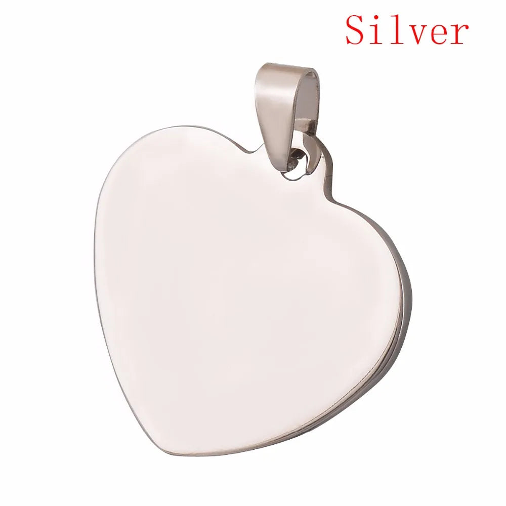 10 pcs Stainless Steel Heart Dog Tags Pendant Necklace Findings