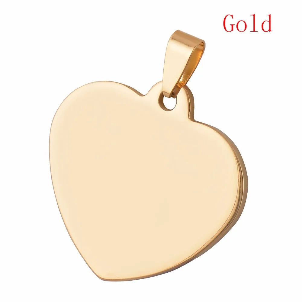 10 pcs Stainless Steel Heart Dog Tags Pendant Necklace Findings