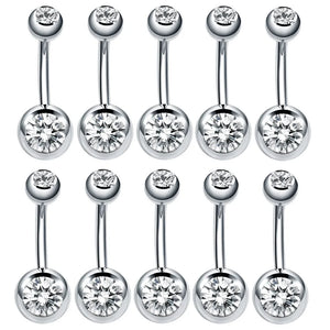 10 pcs Surgical Steel Crystal Belly Button Rings 5/8mm Ball Navel Piercings