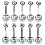 10 pcs Surgical Steel Crystal Belly Button Rings 5/8mm Ball Navel Piercings