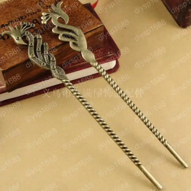 10 pcs/lot Antique Bronze Phoenix Hairpin Charms Pendants