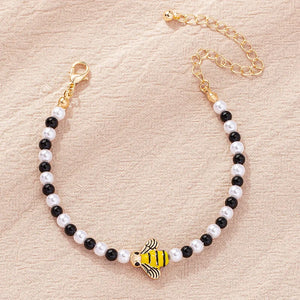 10 pcs Metal Enamel Bee Pearl Bracelet