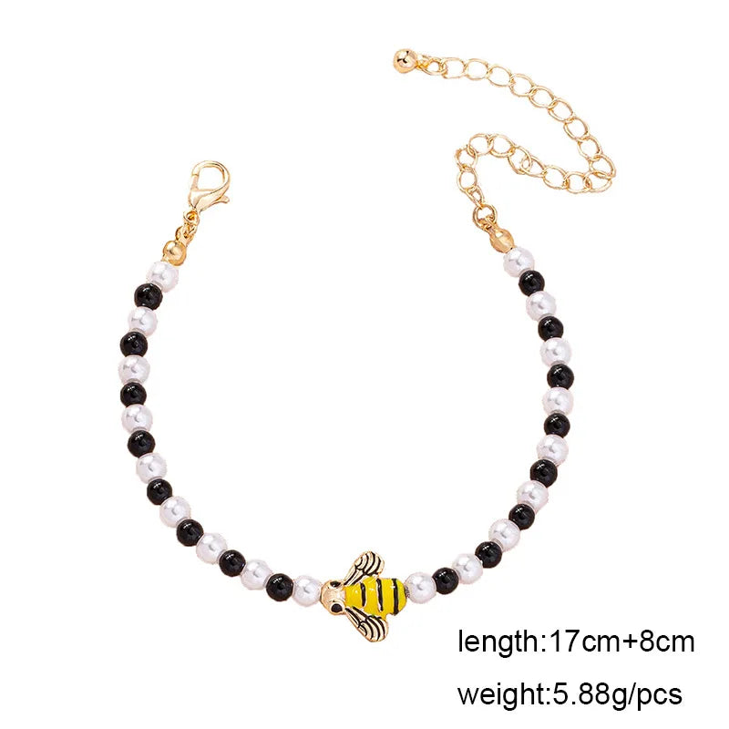 10 pcs Metal Enamel Bee Pearl Bracelet