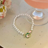 10 pcs Enamel Flower Pearl Bracelet, Jewelry Accessories Metal