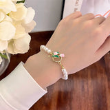 10 pcs Enamel Flower Pearl Bracelet, Jewelry Accessories Metal