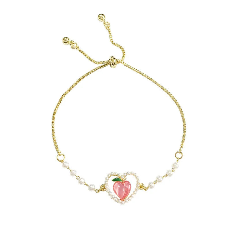 Metal Flower Pearl Peach Heart Bracelet Lot of 10