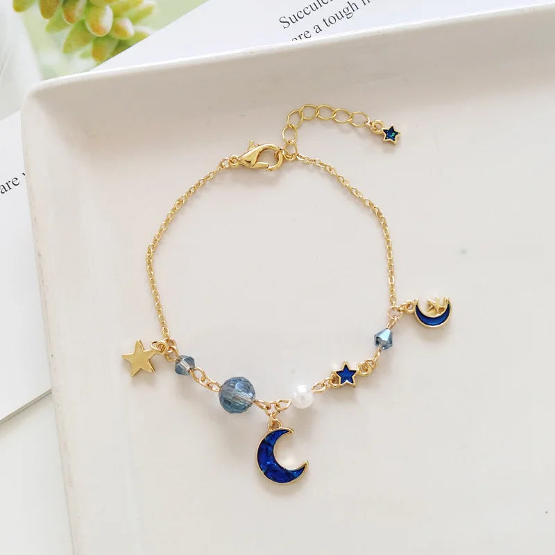Enamel Moon Star Charm Bracelet - Set of 10