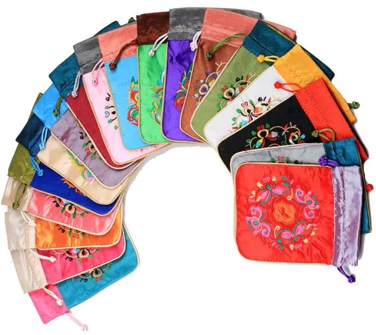 10 pcs 16.5x12CM Jewelry Bag Gift Pouch Mixed Color Silk Bag Flower