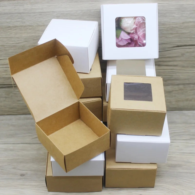 10 White/Kraft Square Paper Boxes, Candy Boxes