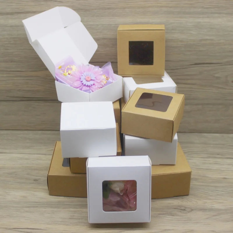 10 White/Kraft Square Paper Boxes, Candy Boxes