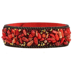 Colorful Stone Leather Bracelets Crystal Charm Wristbands