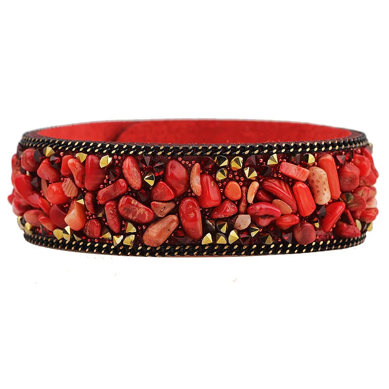 Colorful Stone Leather Bracelets Crystal Charm Wristbands