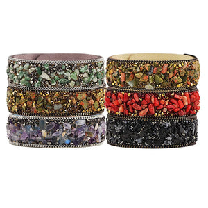 Colorful Stone Leather Bracelets Crystal Charm Wristbands
