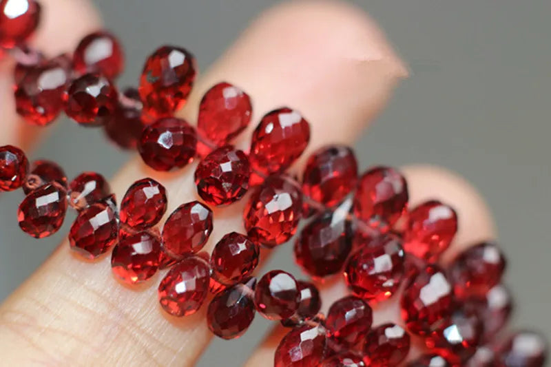Red Garnet Drop Faceted Loose Beads 6-7mm for DIY Jewelry Making
