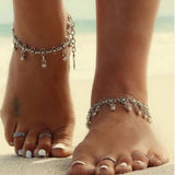 Silver Hollow Flower Anklets 10pc Lot Beads Tassel Leg Jewelry for Women