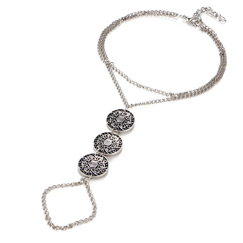 Carving Flower Anklets Antique Silver Beach Tassel Foot Ankle Bracelets