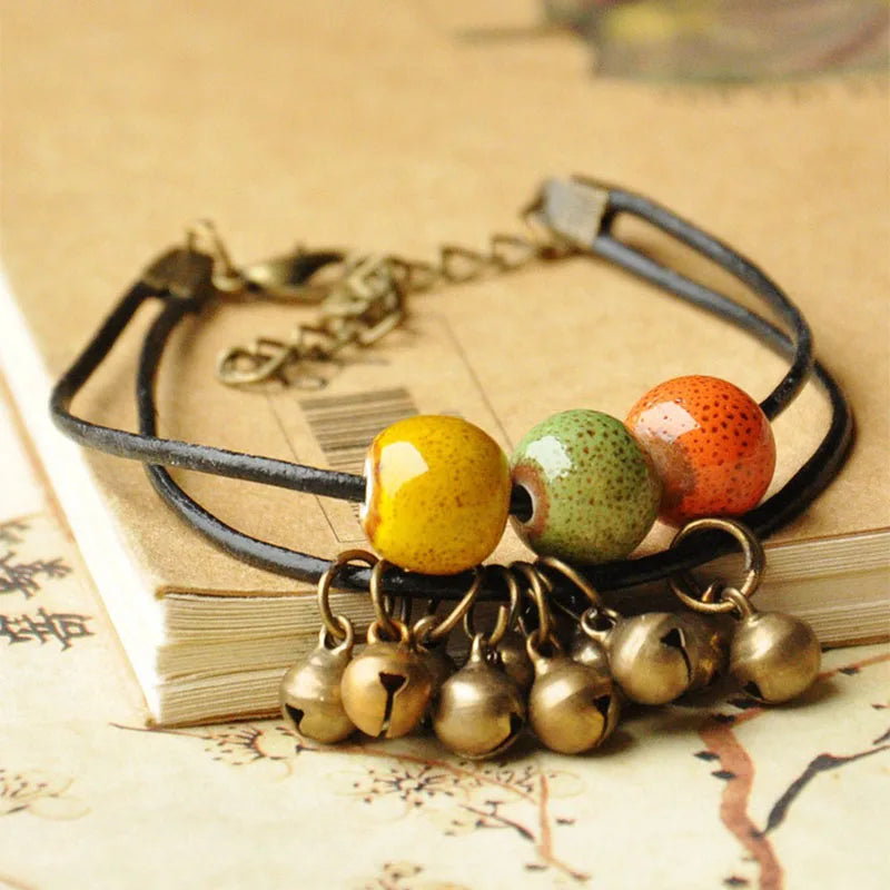 Multilayer PU Cord Bracelets with Ceramic Beads