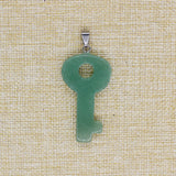 Natural Green Aventurine Quartz Stone Key Pendant Necklace Set