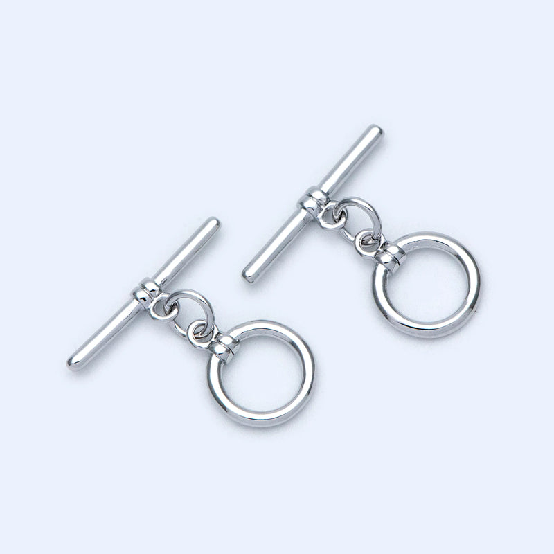 10 Sets Rhodium Plated Brass Toggle Clasp, Easy Close Clasp 10mm