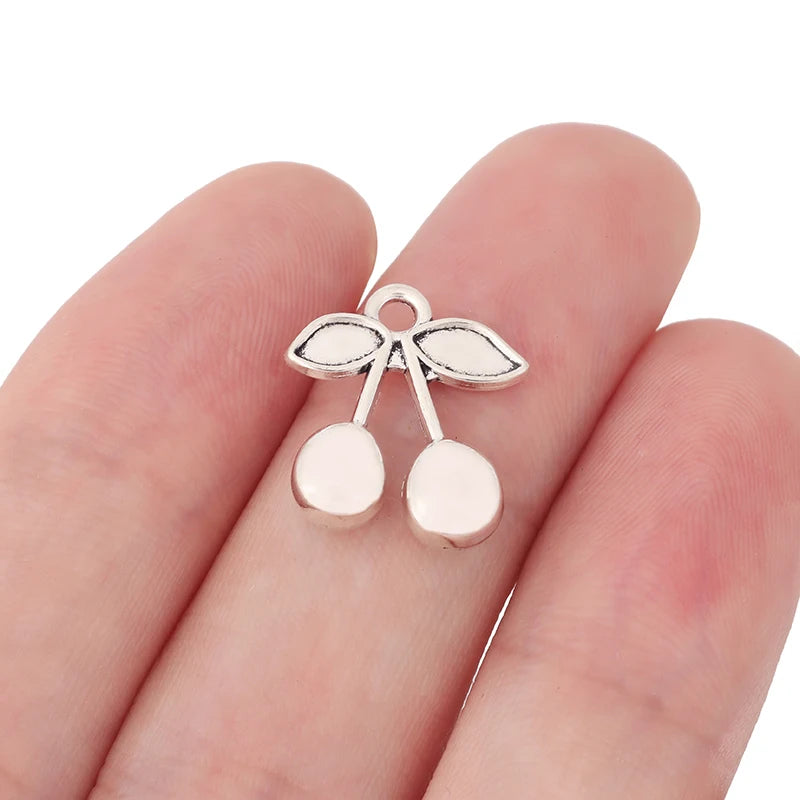 10x Hidden Silver Plated Cherries Charms Pendants Beads 16x15mm