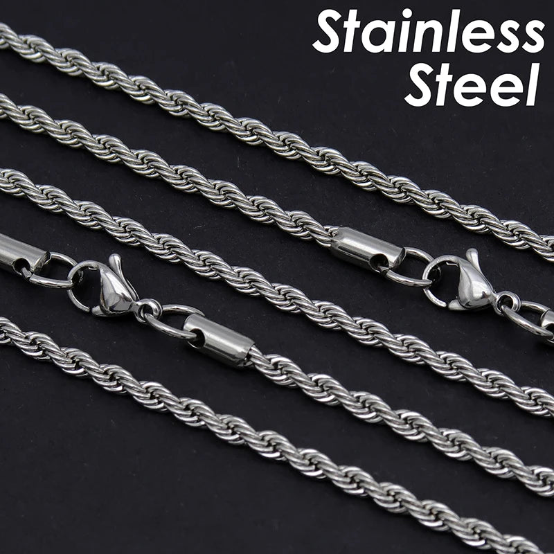 Stainless Steel Necklace 3mm Rope Chain Silver Jewelry Gift