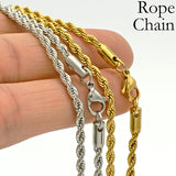 Stainless Steel Necklace 3mm Rope Chain Silver Jewelry Gift