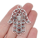 10 Tibetan Silver Open Hamsa Hand Charms Pendants for DIY Necklace Making