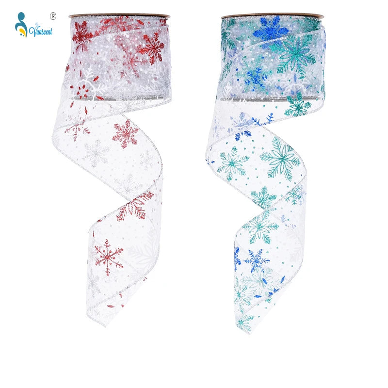10 yd/Roll 63mm Snowflake Christmas Ribbon