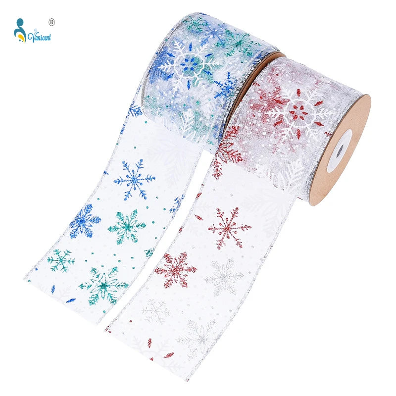 10 yd/Roll 63mm Snowflake Christmas Ribbon