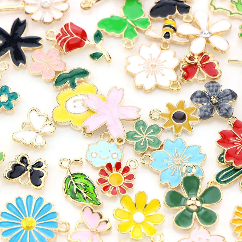 Enamel Plant Insects Earring Charms Diy Findings