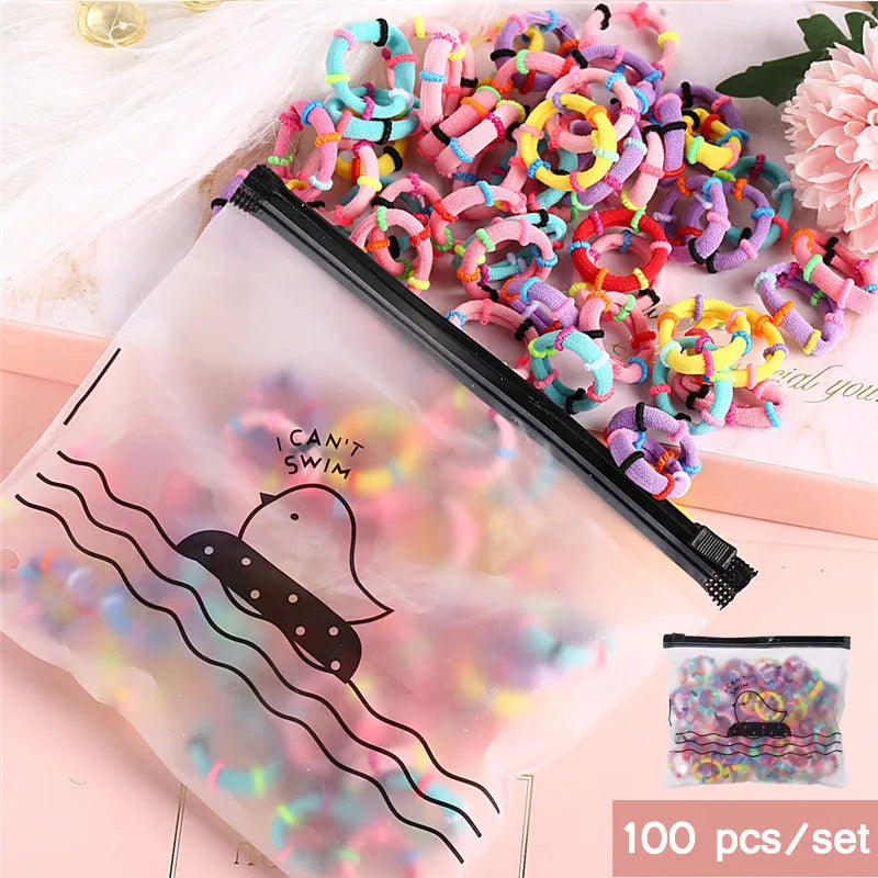 8 PCS Pink Elastic Hairbands Set Hair Accessories for Girls Women