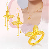 Filigree Butterfly Necklace Ring Set, Girlfriend Birthday Jewelry