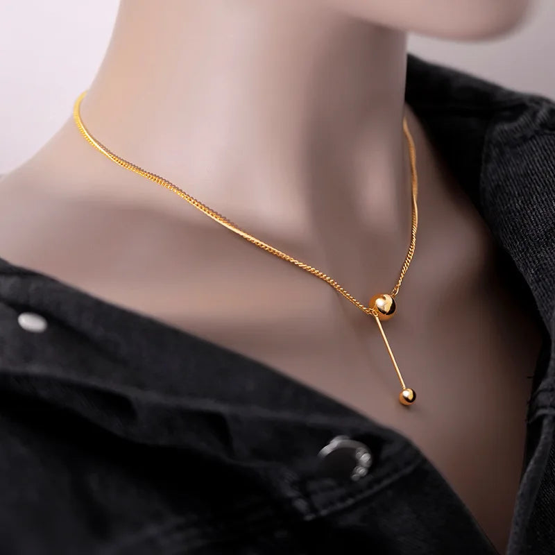 18K Ins Tassel Light Bead Clavicle Chain Pendant Necklace