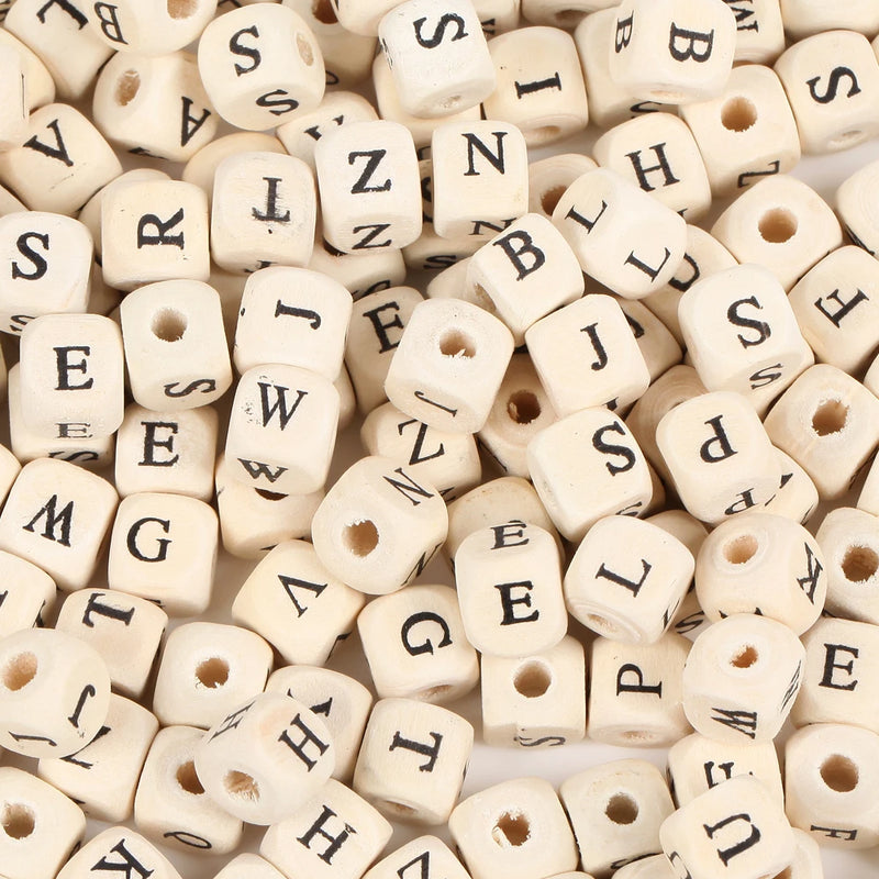 100/200Pcs 10mm Wooden Letter Beads Square Mixed Alphabet DIY Bracelet