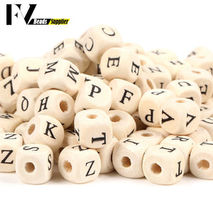 100/200Pcs 10mm Wooden Letter Beads Square Mixed Alphabet DIY Bracelet