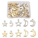 100-200Pcs Stainless Steel Star Moon Charms for DIY Jewelry Making
