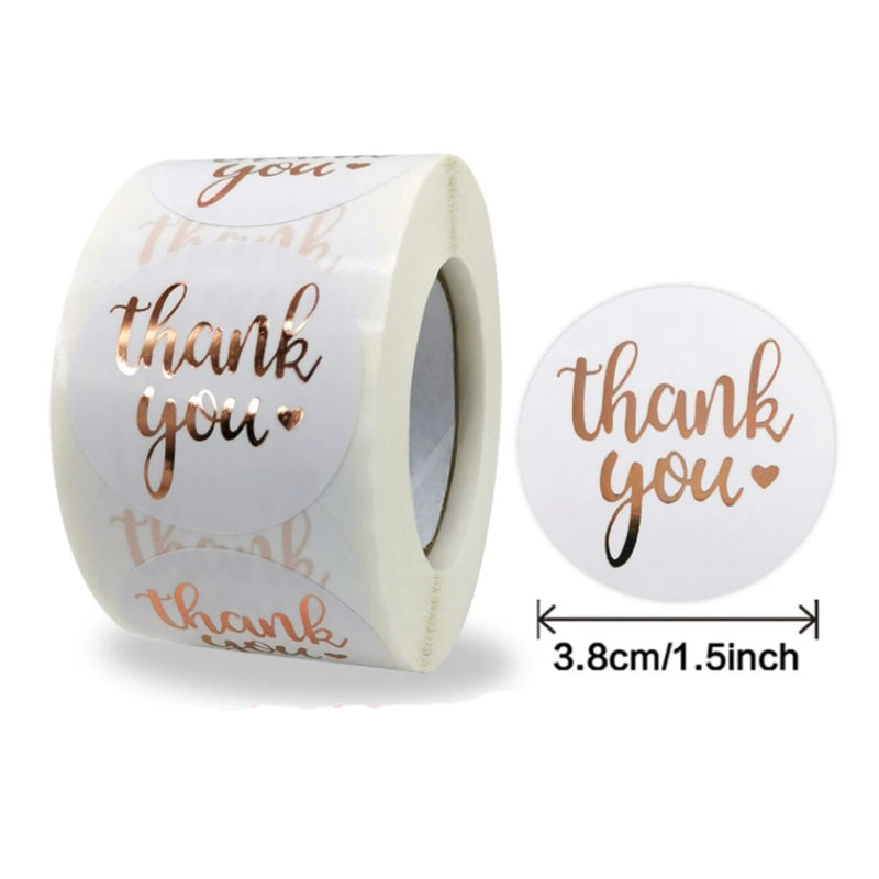 100-500 pcs Foil Thank You Paper Stickers for Wedding Party Gift Packaging