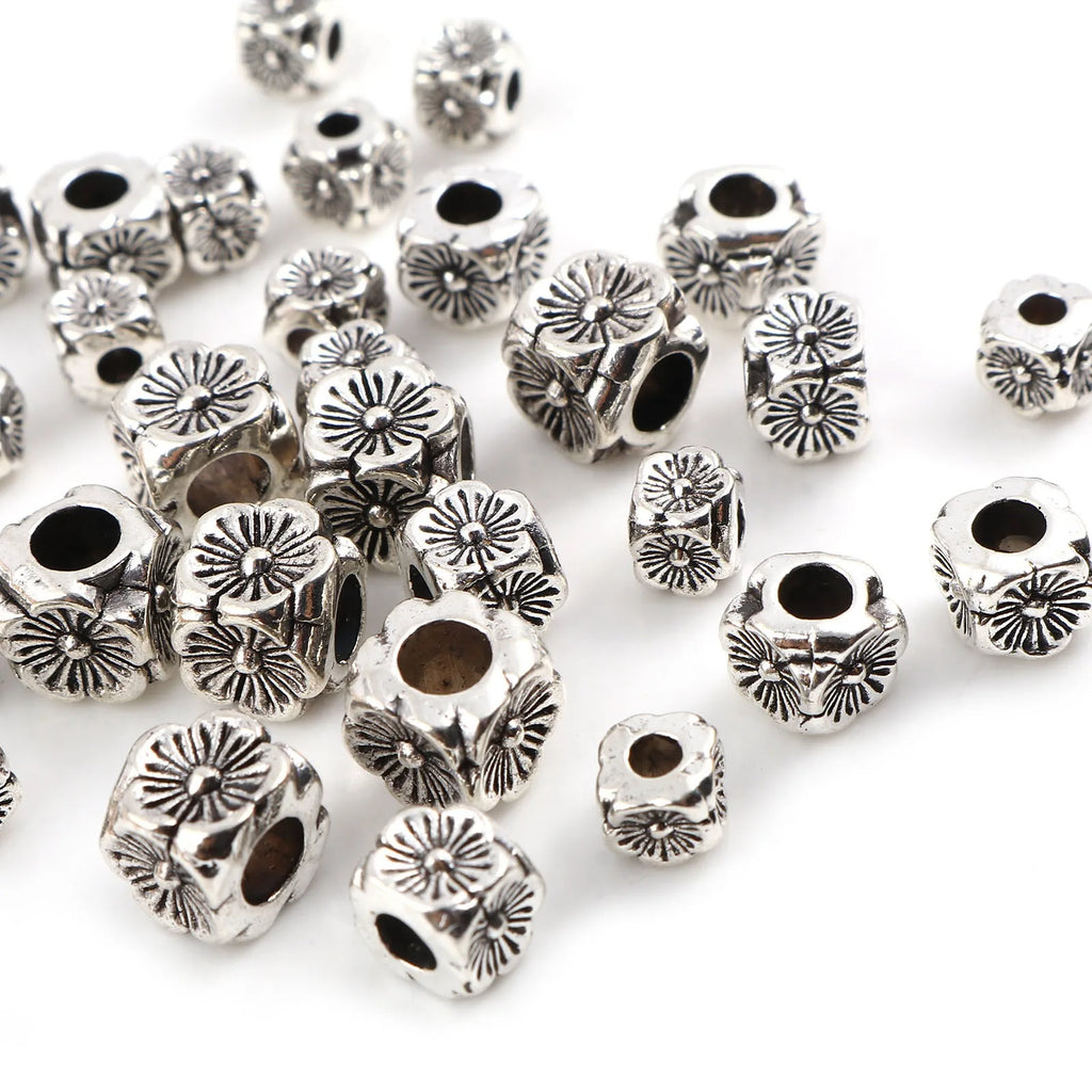 Vintage Flower Spacer Beads Antique Silver Loose Beads DIY Jewelry Making