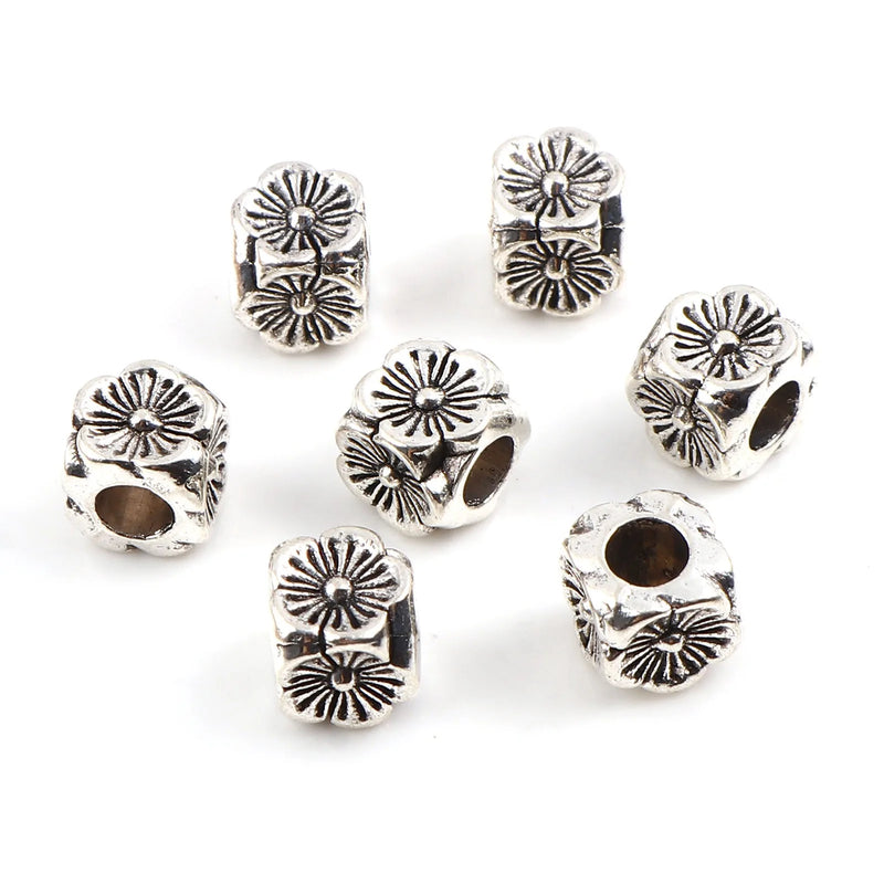 Vintage Flower Spacer Beads Antique Silver Loose Beads DIY Jewelry Making